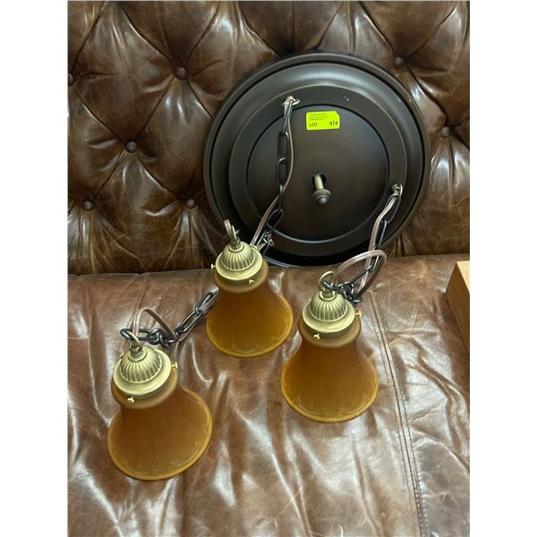 Modern Rubbed Bronze Ceiling Pendant Light with 3 Amber Glass Shades