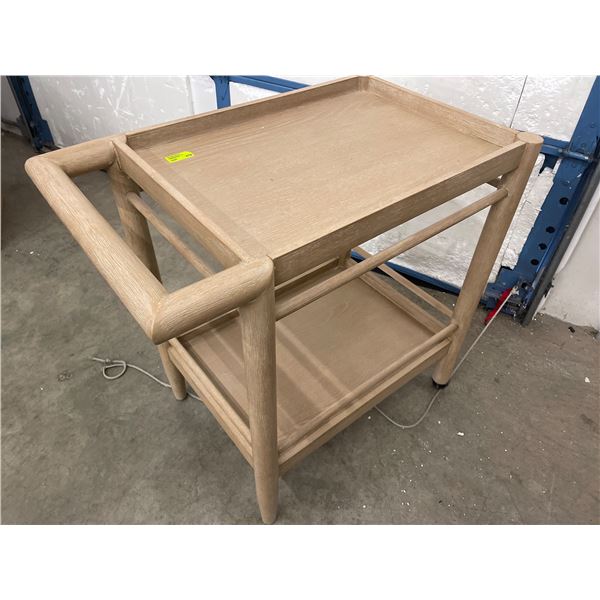 Modern Beech Look Bar Cart with Casters on the Front (20" x 36" x 32" tall * measured without the ha