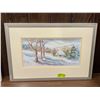 Image 1 : Signed Original Watercolour of a Winter Scene by  Helene L'Heureux (framed dimension:22" x 16")