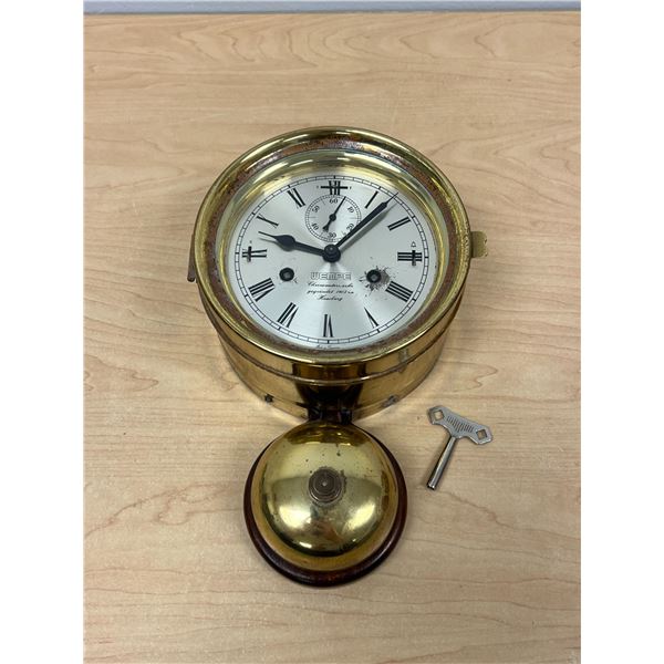 Vintage Wempe (Germany) Nautical Ship Bell Clock 6"W 9.75"T (see photos, not tested)