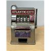 Image 1 : Vintage Atlantic City Slot Machine Coin Bank - Arm Pull Spins the dials. Approx: 8x7 & 11.5"T