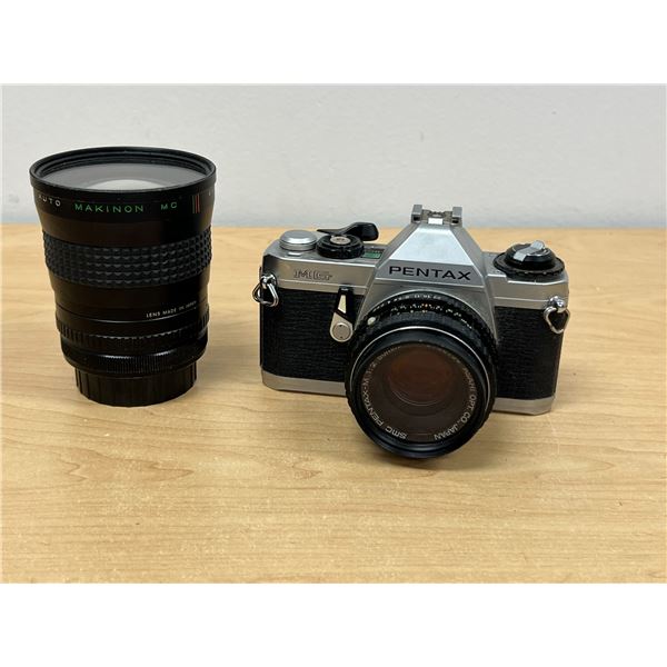 Vintage Pentax MG Film Camera & Makinon Lens - see all photos for condition / details