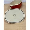 Image 5 : Lavec Cast Iron Enameled Oval Dutch Oven - about 10"W 4"T