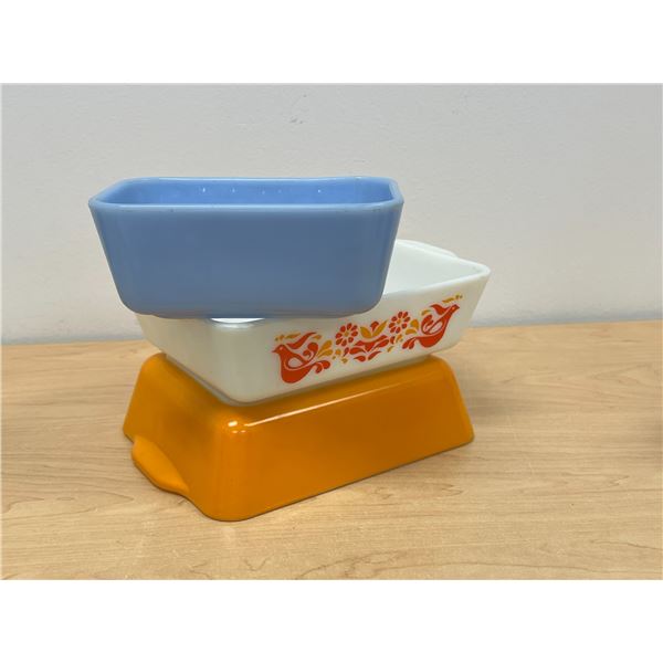 3 Vintage Pyrex Glass Fridge Dishes - Delphite is butter dish size, the others are larger