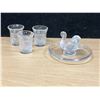 Image 1 : 4 Lalique France Glass pieces - 3 Shot Glasses & 4" swan trinket Dish