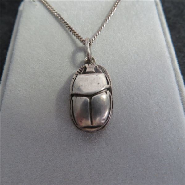 925 Sterling Scarab pendant on 24" chain.  Scarab marked STERLING, chain marked 925