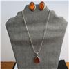 Image 1 : 925 & Amber jewellery lot.  Includes pendant on chain and pair of clip on earrings