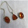 Image 3 : 925 & Amber jewellery lot.  Includes pendant on chain and pair of clip on earrings