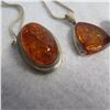 Image 4 : 925 & Amber jewellery lot.  Includes pendant on chain and pair of clip on earrings