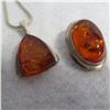 Image 5 : 925 & Amber jewellery lot.  Includes pendant on chain and pair of clip on earrings