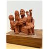 Image 1 : Edy Cherniack Terracotta Sculpture (Family Scene on Wooden Base) Base: 10x7" & 9.5"T