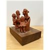 Image 7 : Edy Cherniack Terracotta Sculpture (Family Scene on Wooden Base) Base: 10x7" & 9.5"T
