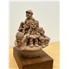 Image 2 : Edy Cherniack Terracotta Sculpture (Family Scene on Wooden Base) Base: 8x6" & 11"T