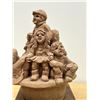 Image 3 : Edy Cherniack Terracotta Sculpture (Family Scene on Wooden Base) Base: 8x6" & 11"T
