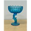 Image 1 : Vintage Aqua Blue Art Glass Pedestal / Candy Bowl - 7.5"T 6"W