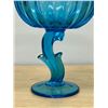 Image 2 : Vintage Aqua Blue Art Glass Pedestal / Candy Bowl - 7.5"T 6"W