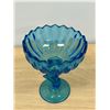 Image 3 : Vintage Aqua Blue Art Glass Pedestal / Candy Bowl - 7.5"T 6"W