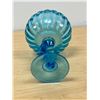Image 4 : Vintage Aqua Blue Art Glass Pedestal / Candy Bowl - 7.5"T 6"W
