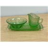 Image 1 : 3 Pc Green Depression Glass - mixed lot - Kellogg's Bowl - Tray approx 9.5" (see photos)