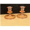Image 1 : 2 Pink Depression Glass Candle Holders 3.5"T