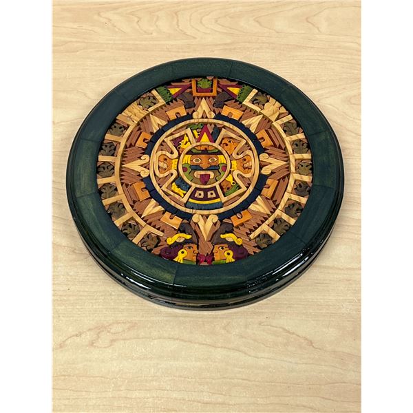 Handmade Wooden Inlaid Sun Calendar 10.25"