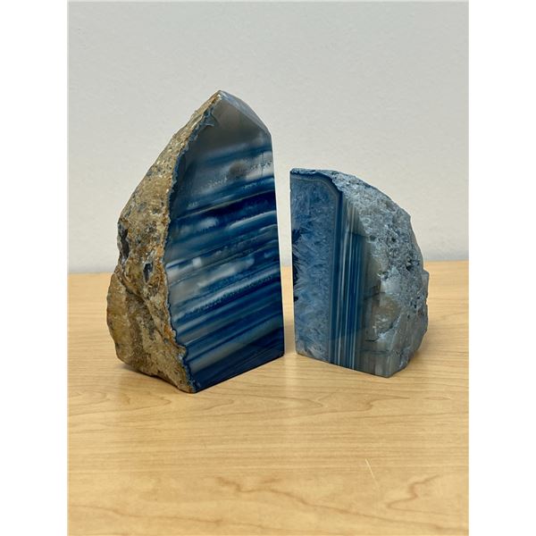 Blue Agate Polished Stone Bookends - Tallest 6"