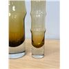 Image 3 : 2 Vintage Yellow Bamboo Style Art Glass Vases - tallest 10"