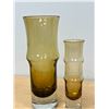 Image 4 : 2 Vintage Yellow Bamboo Style Art Glass Vases - tallest 10"
