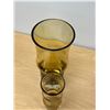Image 5 : 2 Vintage Yellow Bamboo Style Art Glass Vases - tallest 10"