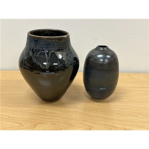2 Signed Studio Art Pottery Vessels / Vases - taller 6.5"