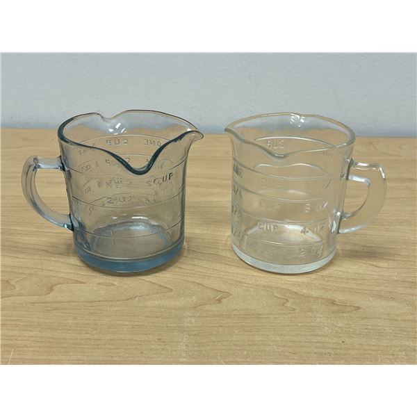 2 Vintage Embossed Glass Tri-Spout Measuring Cups