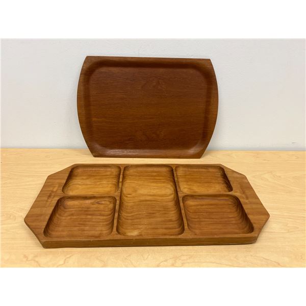 2 Teak Wood Serving Trays - larger approx: 19.7 5x 9.75"