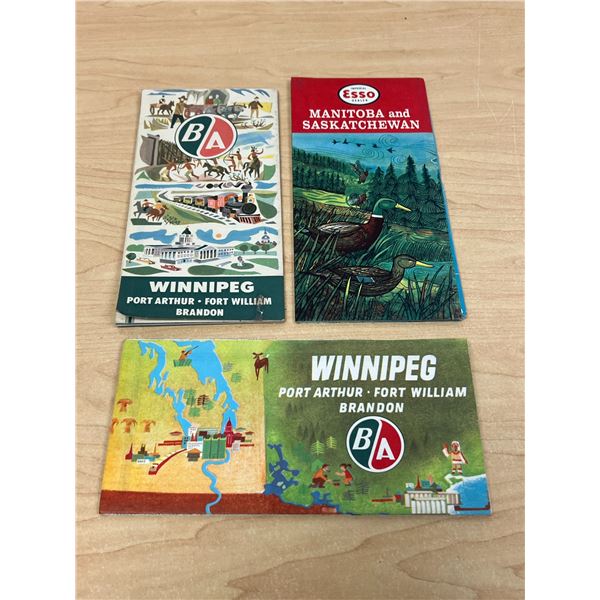 3 Vintage B/A & ESSO Winnipeg / Manitoba / Saskatchewan Folding Travel Maps