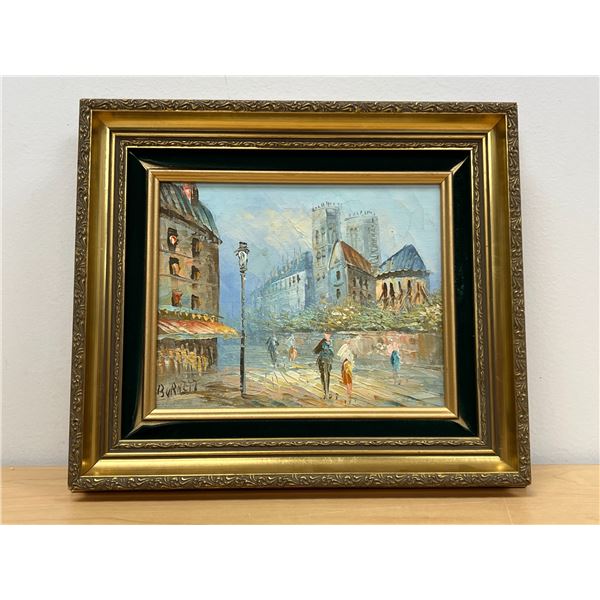 Original Impasto Paris Street Scene Attributed to Caroline Burnett - Smaller frame 14.75x12.75"