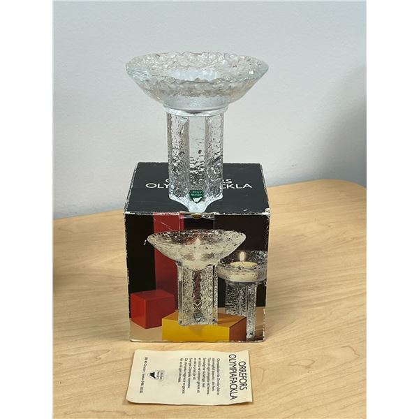 Swedish Olympic Torch Candle Holder with box and paper - Orrefors Approx: 4.5"W 4.75"T