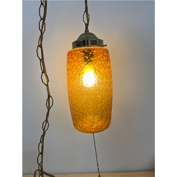 Vintage Orange Glass Hanging Chain Swag Lamp - Approx: 16 x 6.5" - see all photos