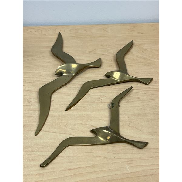 3 Brass Birds in Flight Wall Décor - Largest wingspan 14.25"