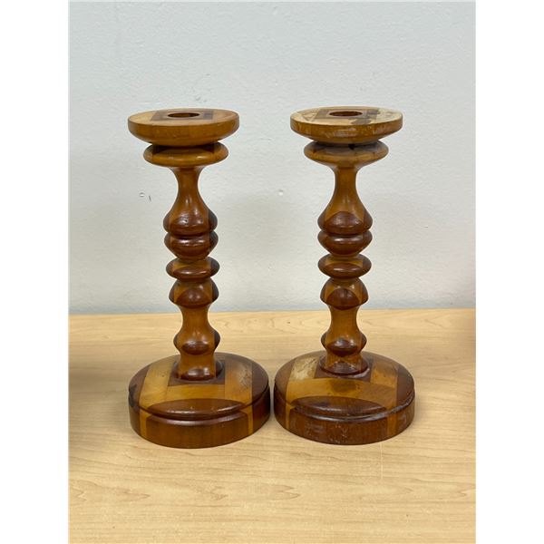 Nicely Done Wood Turned Candle Holders 8.75"