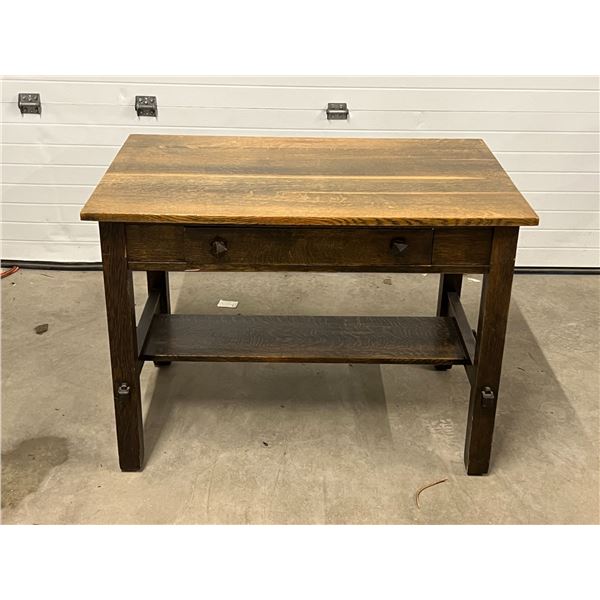 Antique Oak Library Desk - Approx: 40 x 26 & 29"T