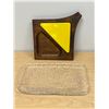 Image 1 : Mid Century Sere Wood & Heavy Textured Glass Snack Trays - glass 10.5x6.5"