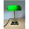 Image 1 : Adjustable Green Glass Shade Bankers Lamp with 2 Outlets - 10"W 14"T
