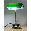 Image 2 : Adjustable Green Glass Shade Bankers Lamp with 2 Outlets - 10"W 14"T