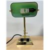 Image 3 : Adjustable Green Glass Shade Bankers Lamp with 2 Outlets - 10"W 14"T