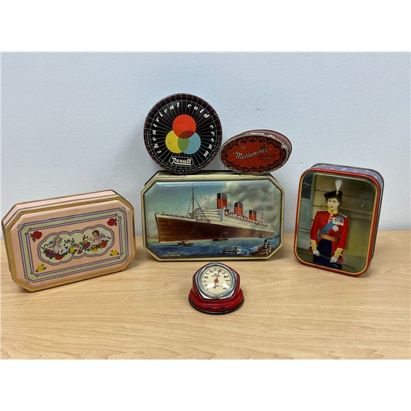 Vintage Metal Tins & Metal Thermometer - see all photos