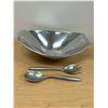Image 1 : Large Dansk JHQ Metal Salad Bowl and Serving Spoon/Fork - bowl: 16x11"