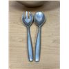 Image 2 : Large Dansk JHQ Metal Salad Bowl and Serving Spoon/Fork - bowl: 16x11"