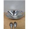 Image 4 : Large Dansk JHQ Metal Salad Bowl and Serving Spoon/Fork - bowl: 16x11"