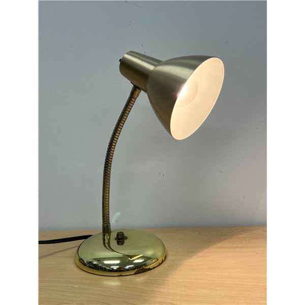 Mid Century Brass / Aluminum Shade Table Lamp 15"T