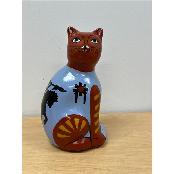 Large Vintage Handpainted Art Pottery Cat Bank (Mexico) 10.5"T
