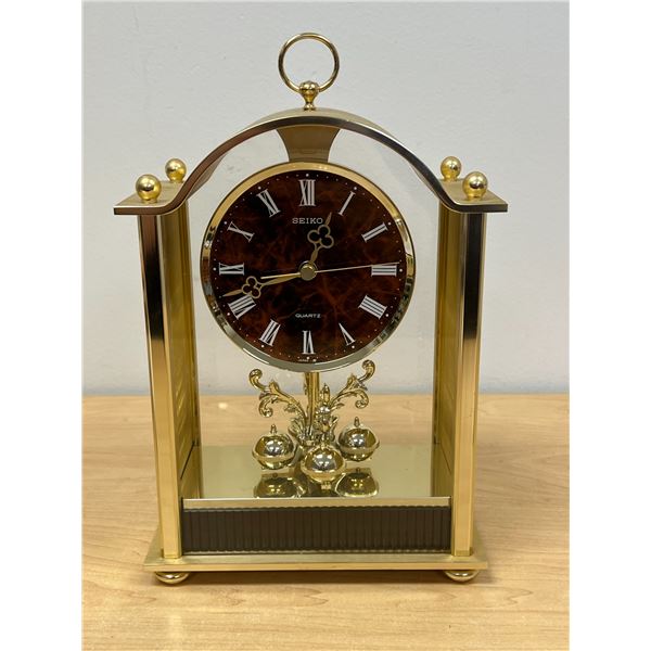 Seiko Quartz Brass Mantle Clock - clock ran with Battery - Approx: 4.25x7.5 & 11"T